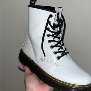 Classic White Leather Combat Boots